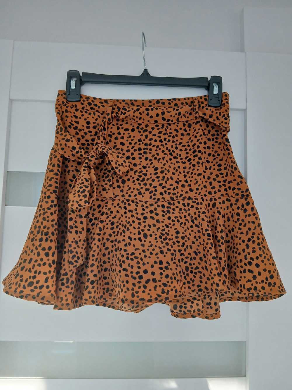 stradivarius Orange Leopard Tie-Waist Circle Skirt